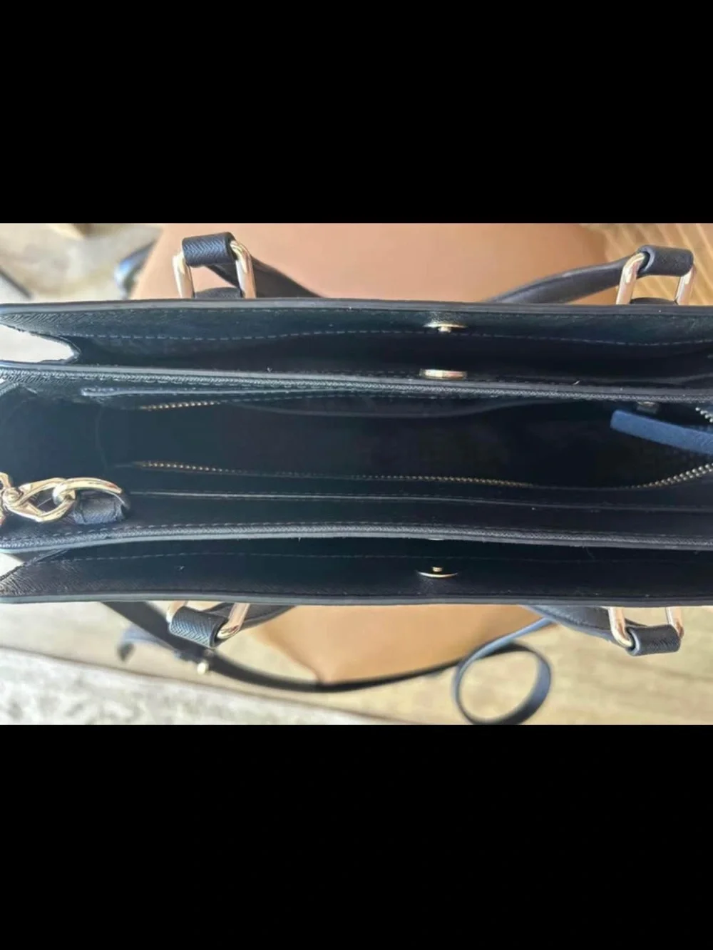 kate spade Cream Satchel with Black Handles and Strap